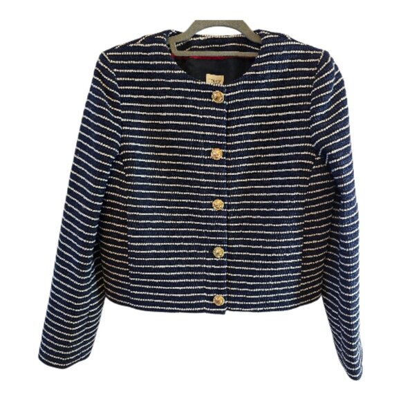 J. Crew Jackets & Blazers - J CREW STRIPED TWEED LADY JACKET SIZE 6 BLUE WHITE BUTTON CLOSURE NWT